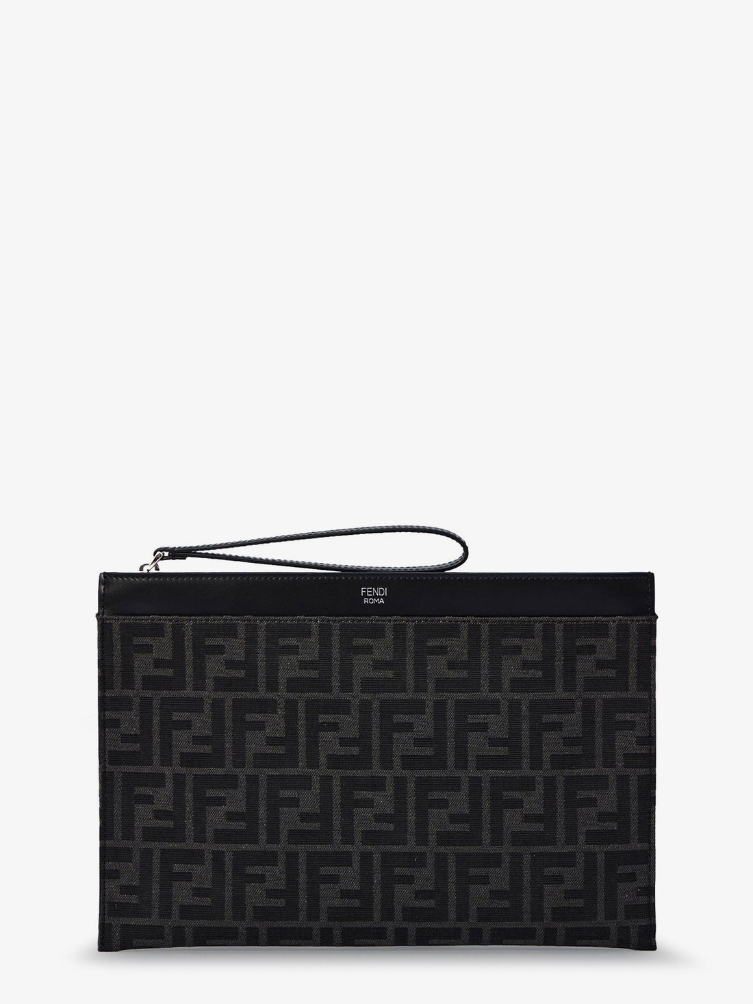 Fendi FF Jacquard Fabric and leather Flat Pouch Medium