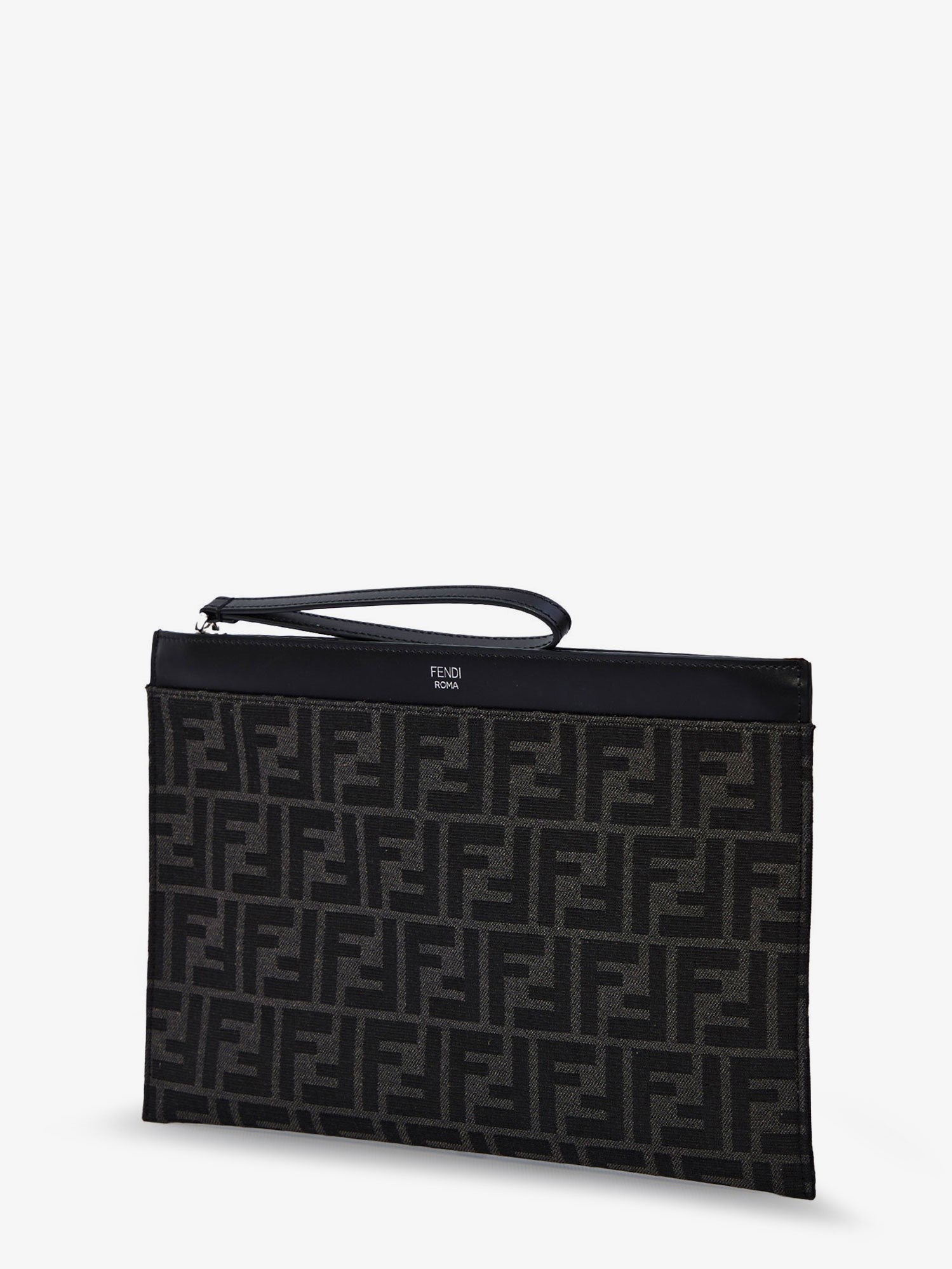 Fendi FF Jacquard Fabric and leather Flat Pouch Medium
