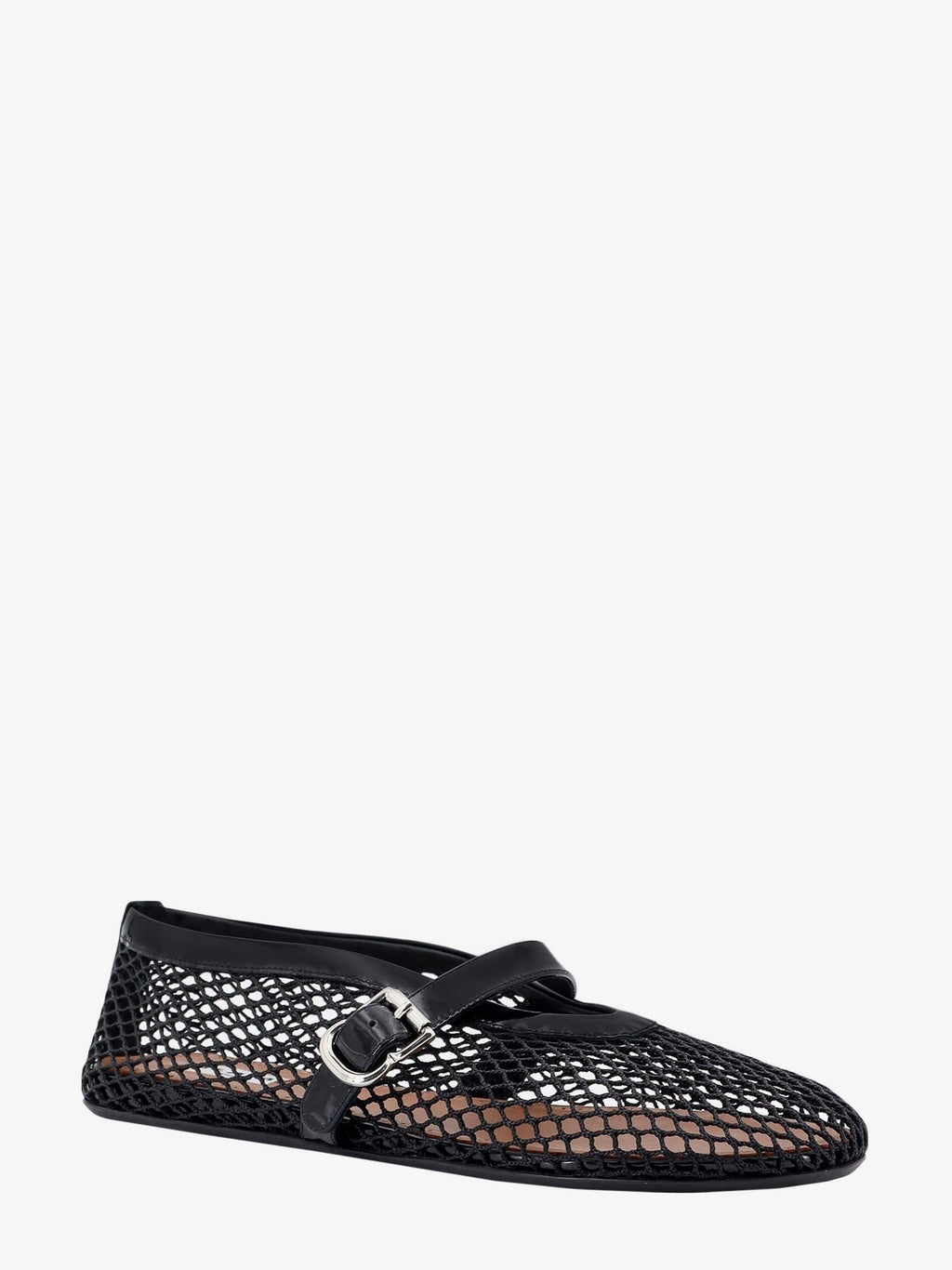 ALAIA Fishnet Ballerinas with patent leather profiles