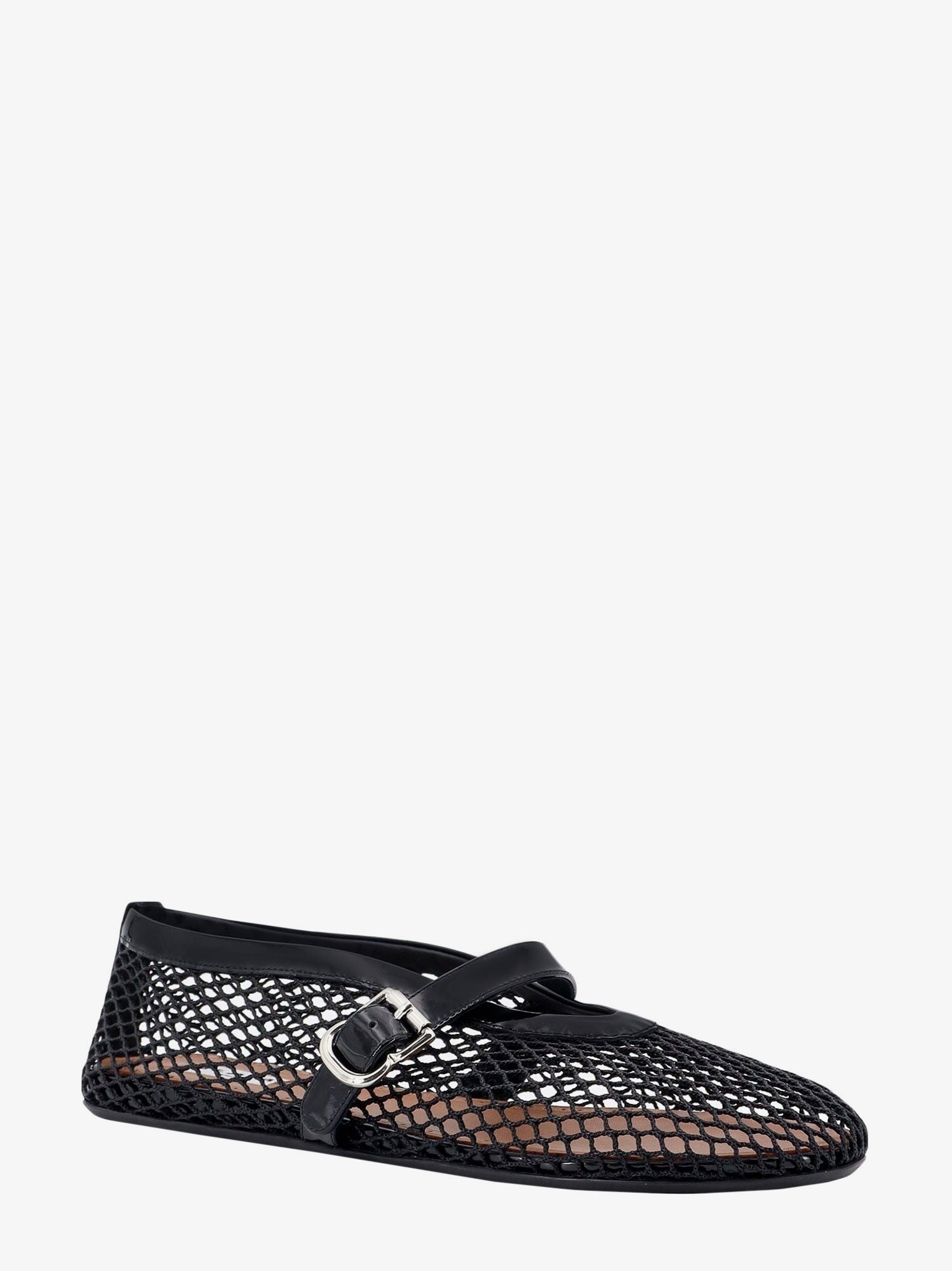 ALAIA Fishnet Ballerinas with patent leather profiles