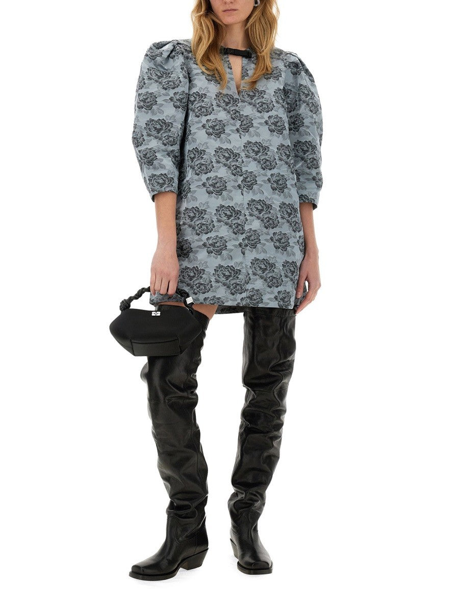 GANNI FLORAL JACQUARD MINI DRESS