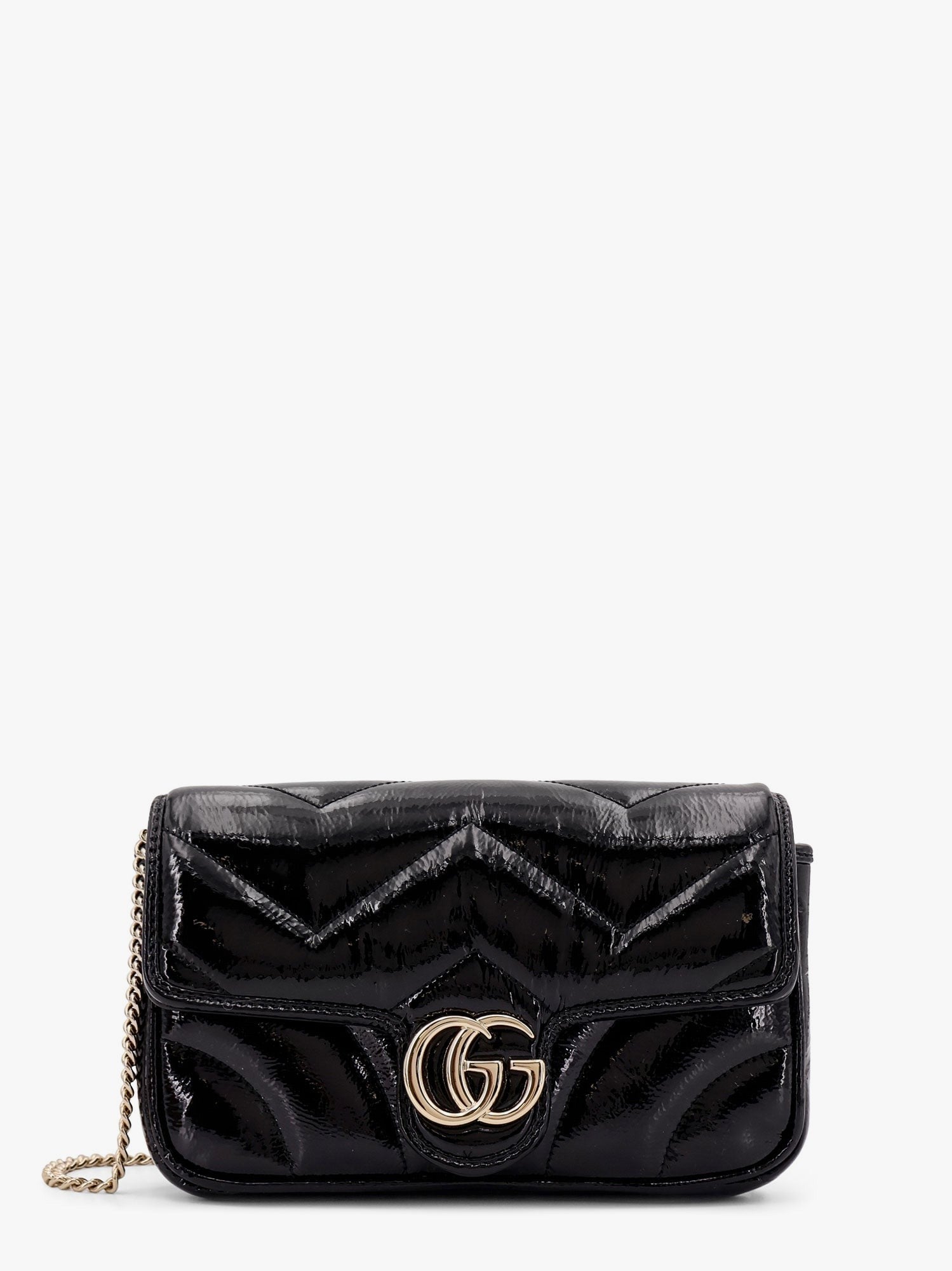 Gucci Gg marmont patent leather shoulder bag with frontal gg logo
