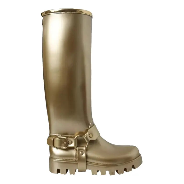 Dolce &amp; Gabbana Gummistiefel in Metallic-Optik Gold