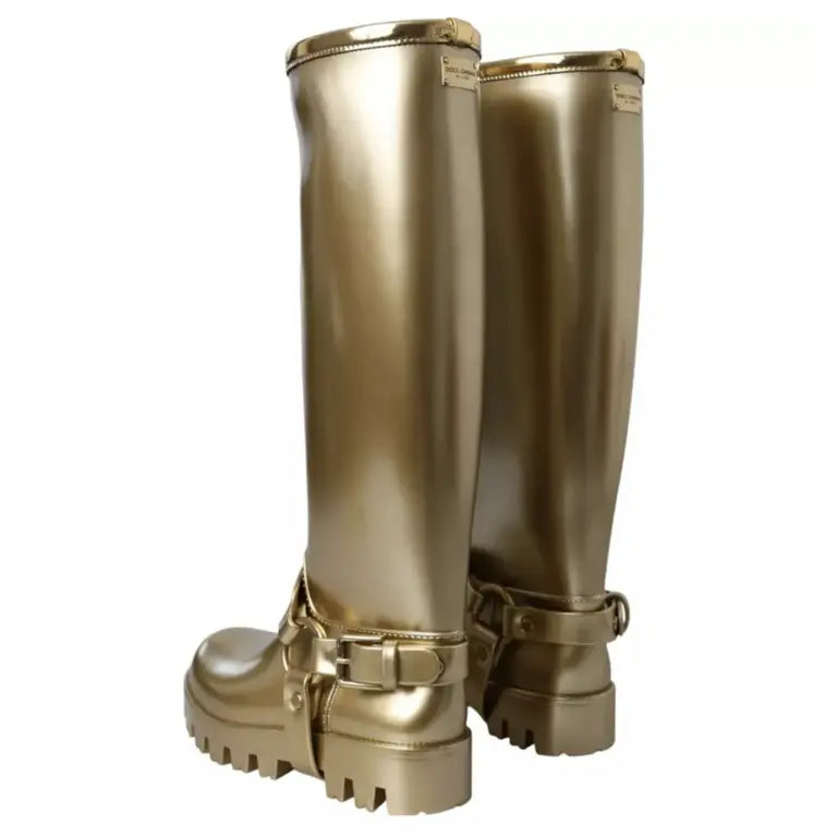 Dolce &amp; Gabbana Gummistiefel in Metallic-Optik Gold