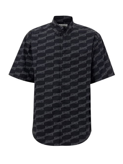 Balenciaga Dark Grey Allover Logo Short-Sleeve Shirt – Siebentaschen