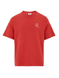 Coral Red Cotton T-Shirt with Maison KitsunÃ© Embroidery