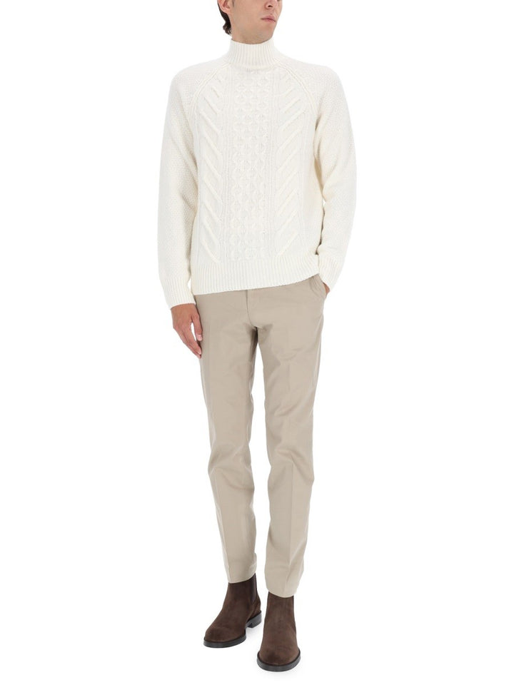 BOSS CAMEL "L-HECTOR" CABLE-KNIT SWEATER