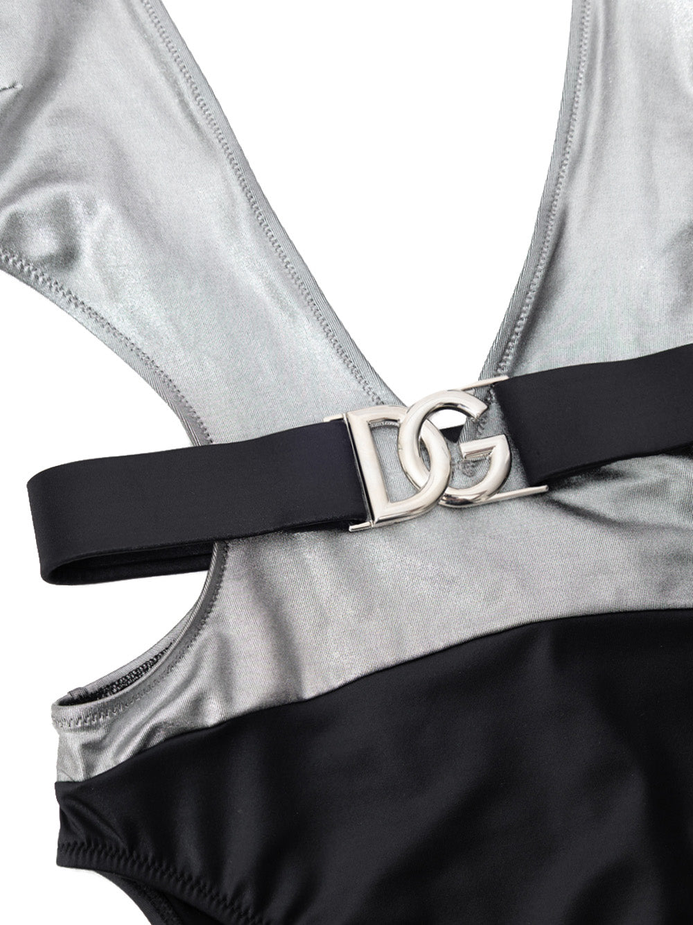 Dolce & Gabbana Silver Long-Sleeve One-Piece Swimsuit with Padded Shoulders – Siebentaschen