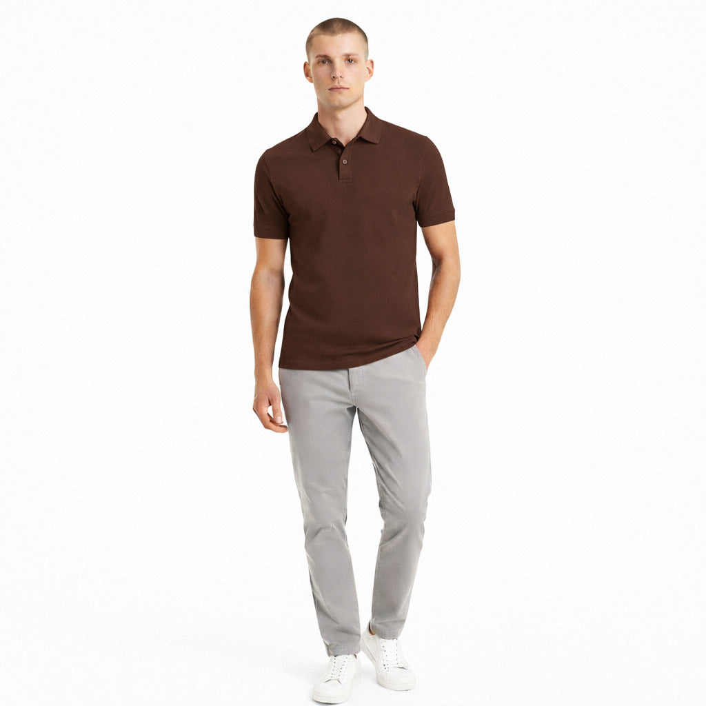 Alpha Studio Cotton Polo Piquet Brown — view 3