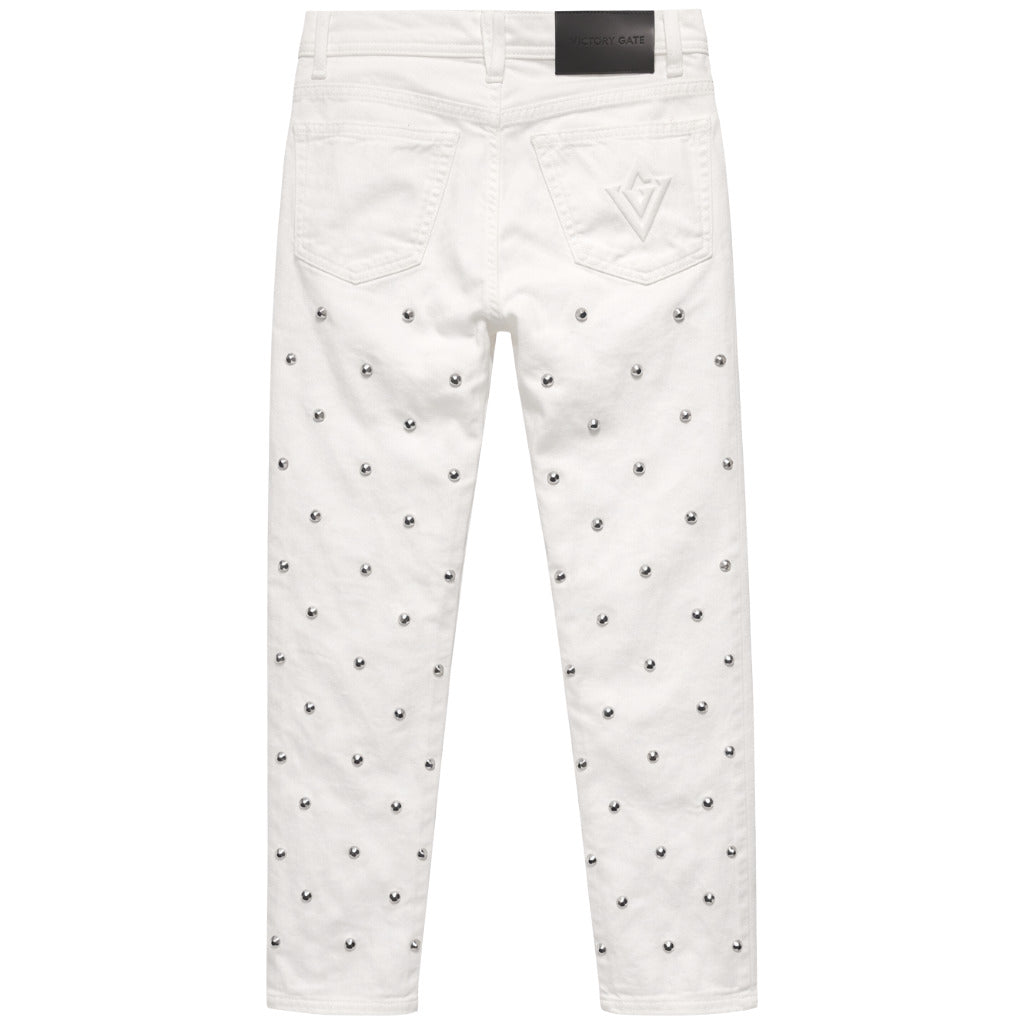 Victory Gate Jeans Borchiati Bianchi White — view 3