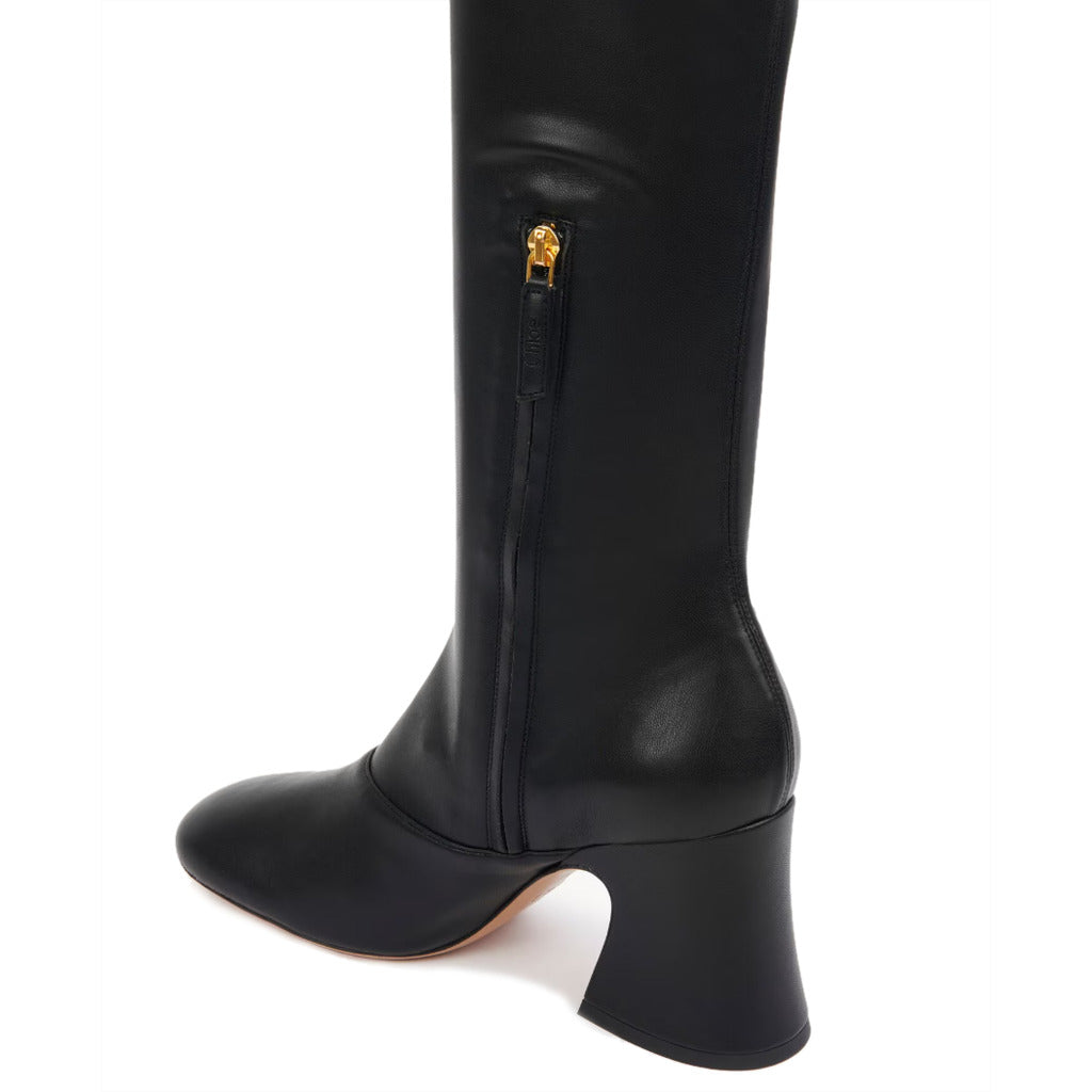 Chloè Leather Janis Heeled Boot Black — view 5