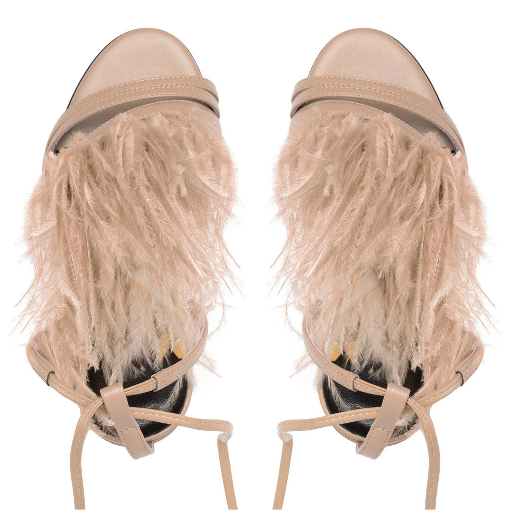 Patrizia Pepe Calfskin Sandali Pelle Con Piume — view 5