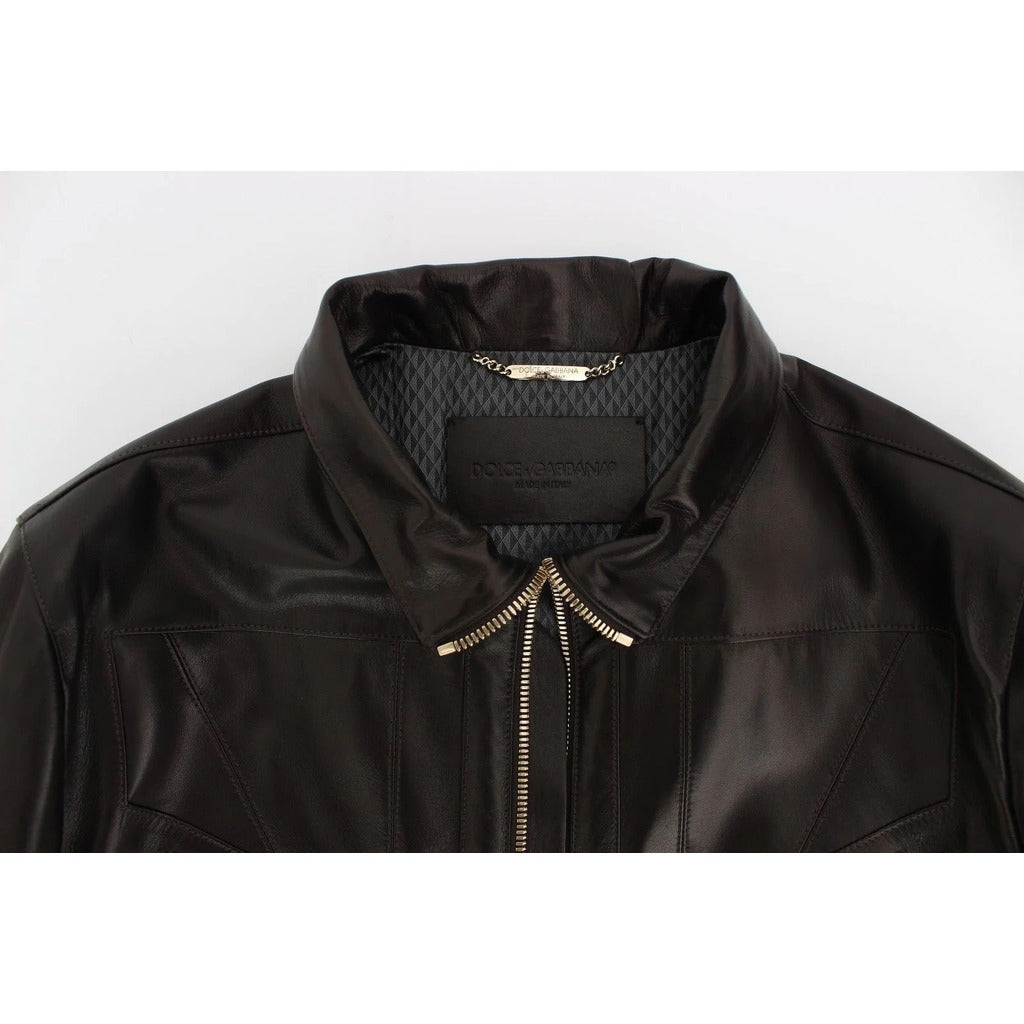 Dolce & Gabbana Leather Jacket Brown — view 4