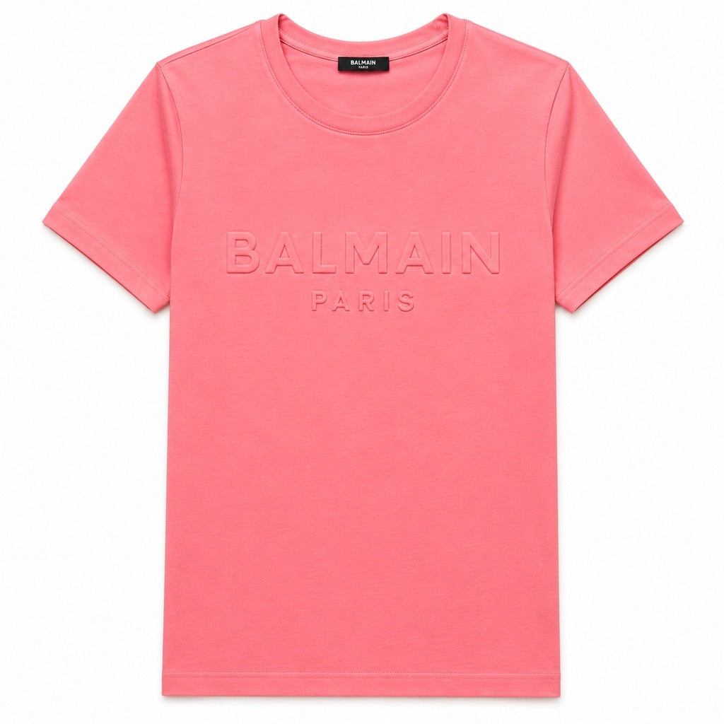 Balmain Cotton T-Shirt  Embossed Logo