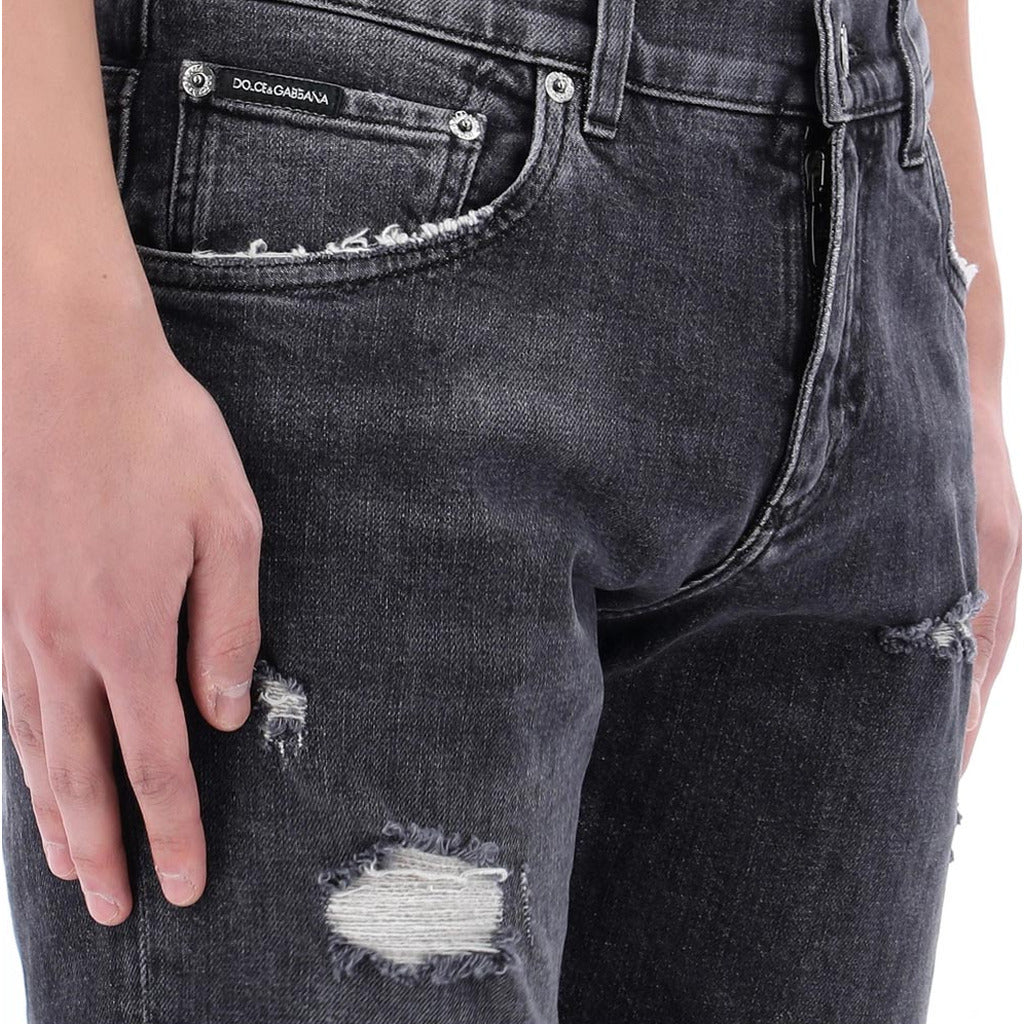 Dolce & Gabbana Cotton Lucky Chance Logo Distressed Denim Grey — view 6