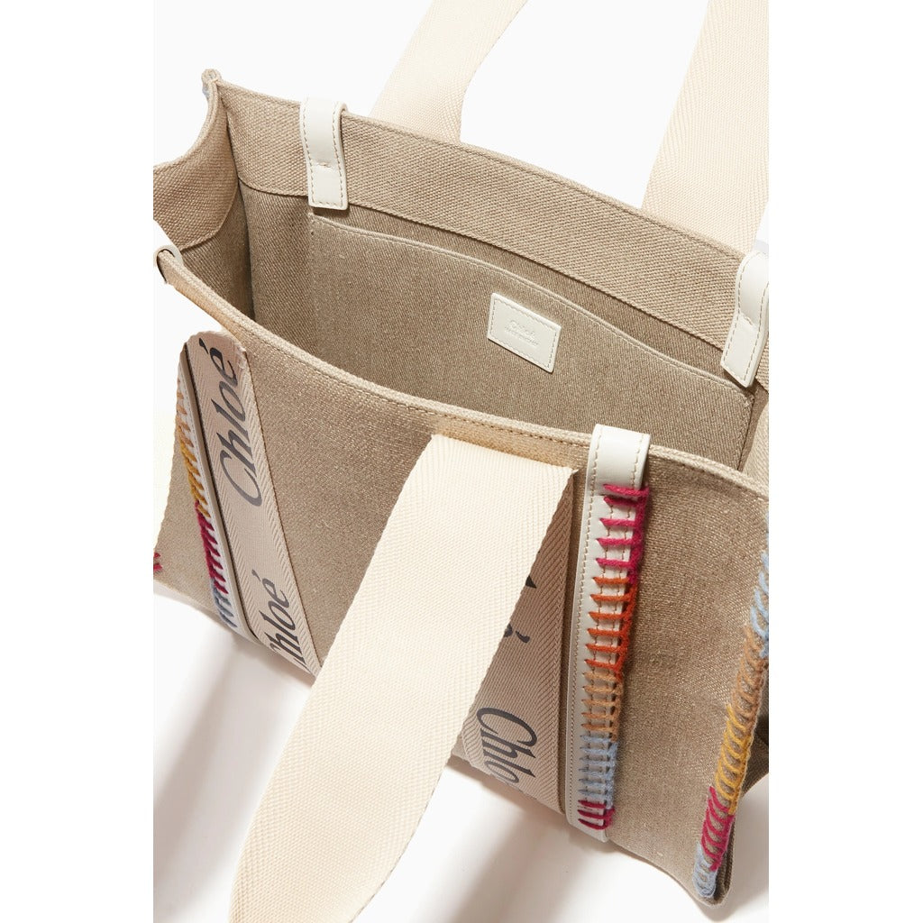 Chloè Calfskin Woody Whipstitched Canvas Multi Beige — view 4