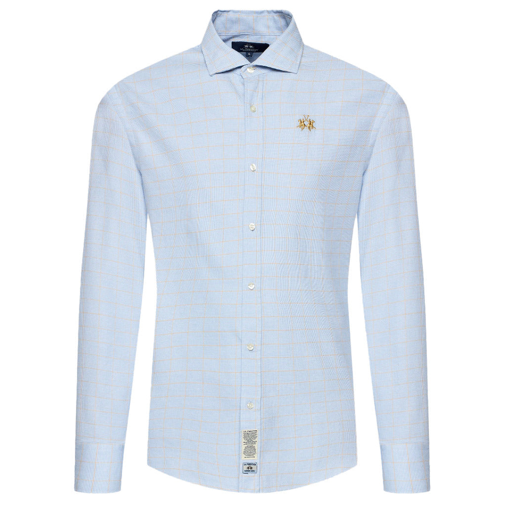 La Martina Cotton Man Shirt Dobby Poplin Blue