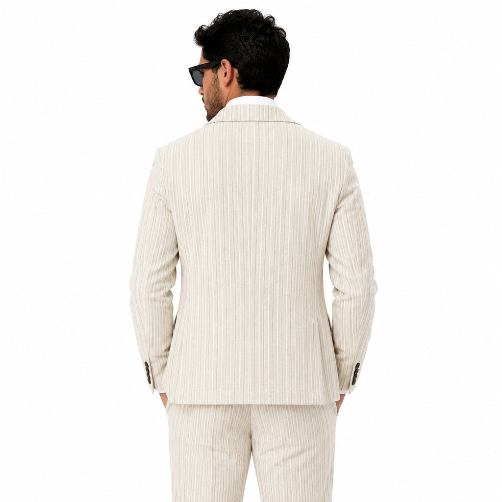 Dolce & Gabbana Linen Jacket Double-Breasted Righe Beige — view 2