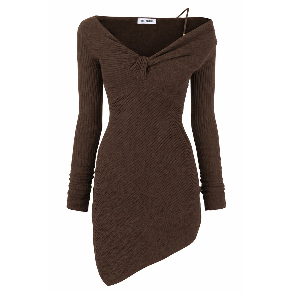 The Attico knit Ribbed Dress Brown