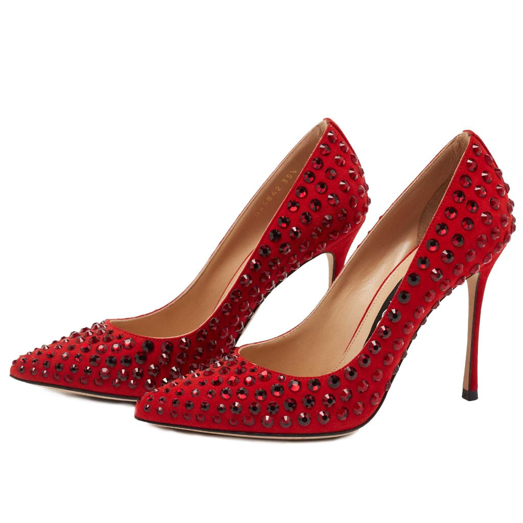 Sergio Rossi Red Suede Studded Pointed Strass — view 2