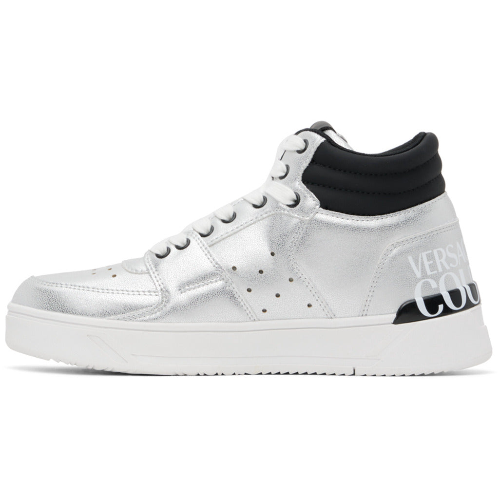 Versace Jeans Couture high sneakers in silver painted eco-leather