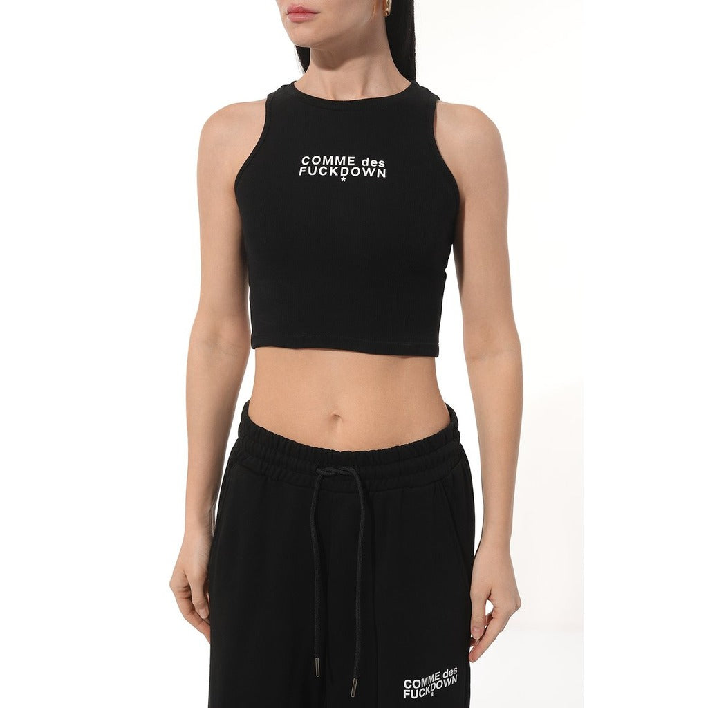 Comme Des Fuckdown Cotton Top Crop In Costina Nero Black — view 3
