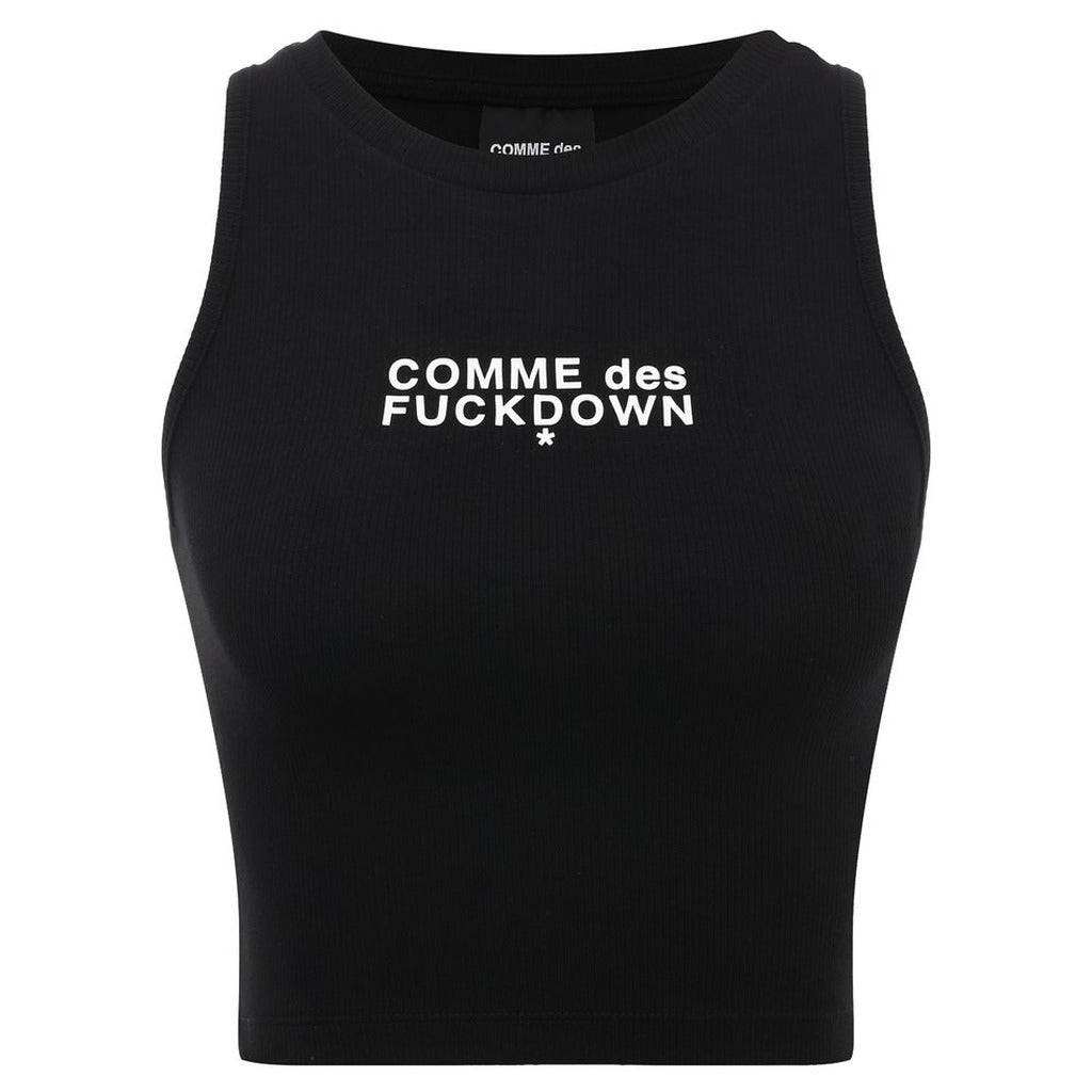 Comme Des Fuckdown Cotton Top Crop In Costina Nero Black