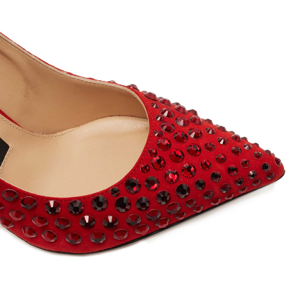 Sergio Rossi Red Suede Studded Pointed Strass — view 6