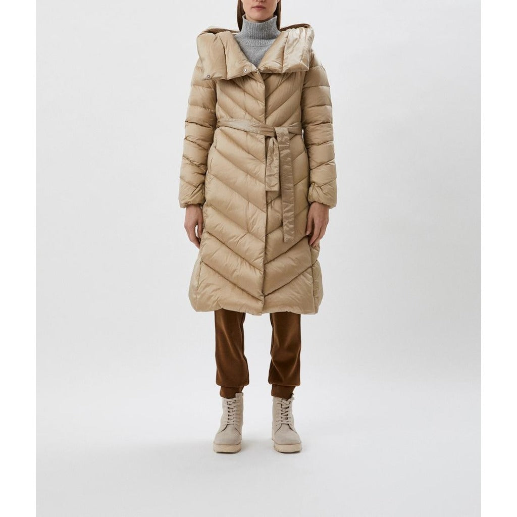 Add Long Beige Down Jacket In Technical Fabric