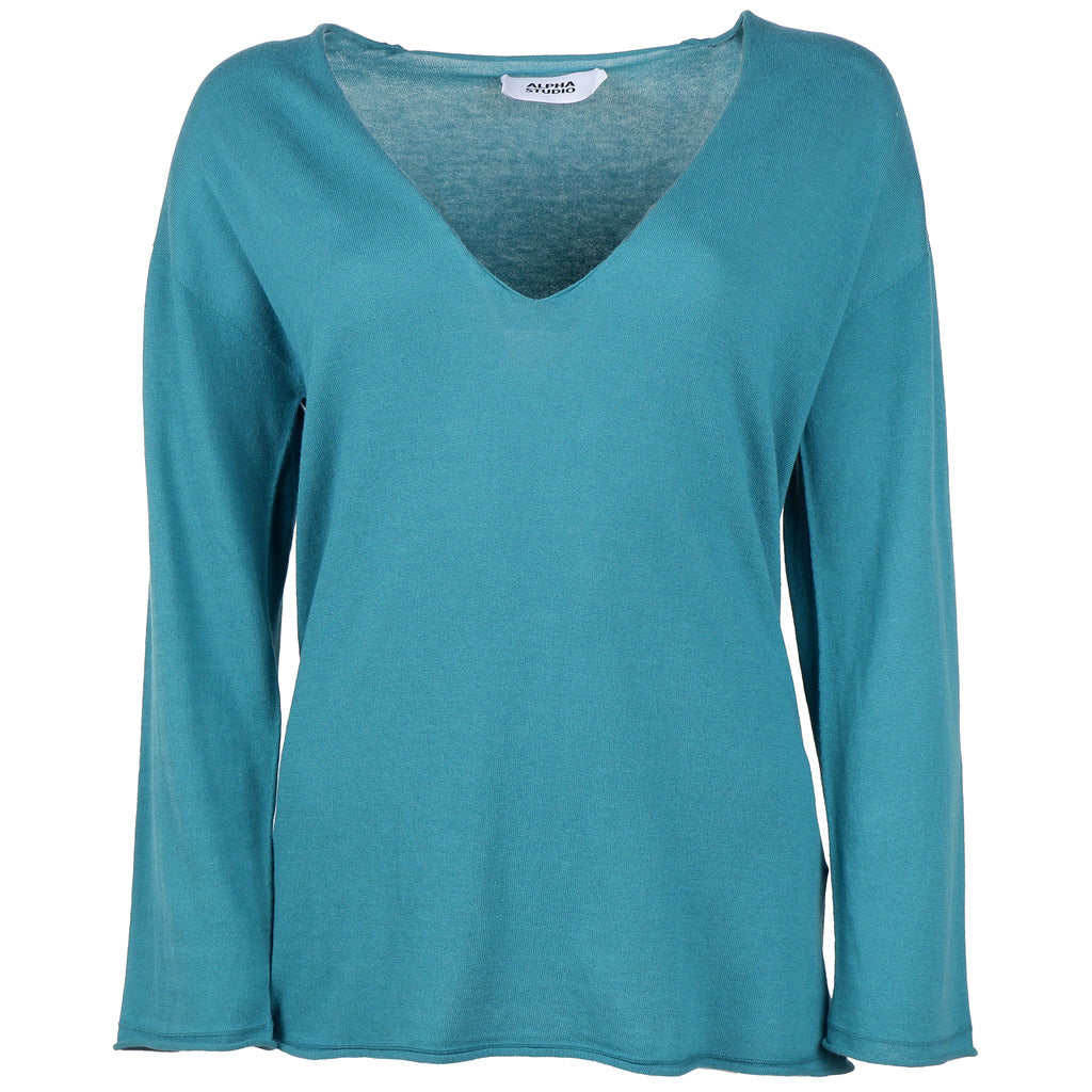 Alpha Studio Cotton Sweater Neck V Green