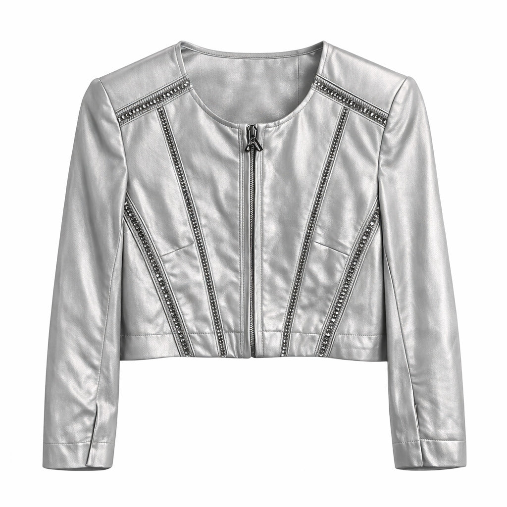 Patrizia Pepe Leather Jacket Silver Grey