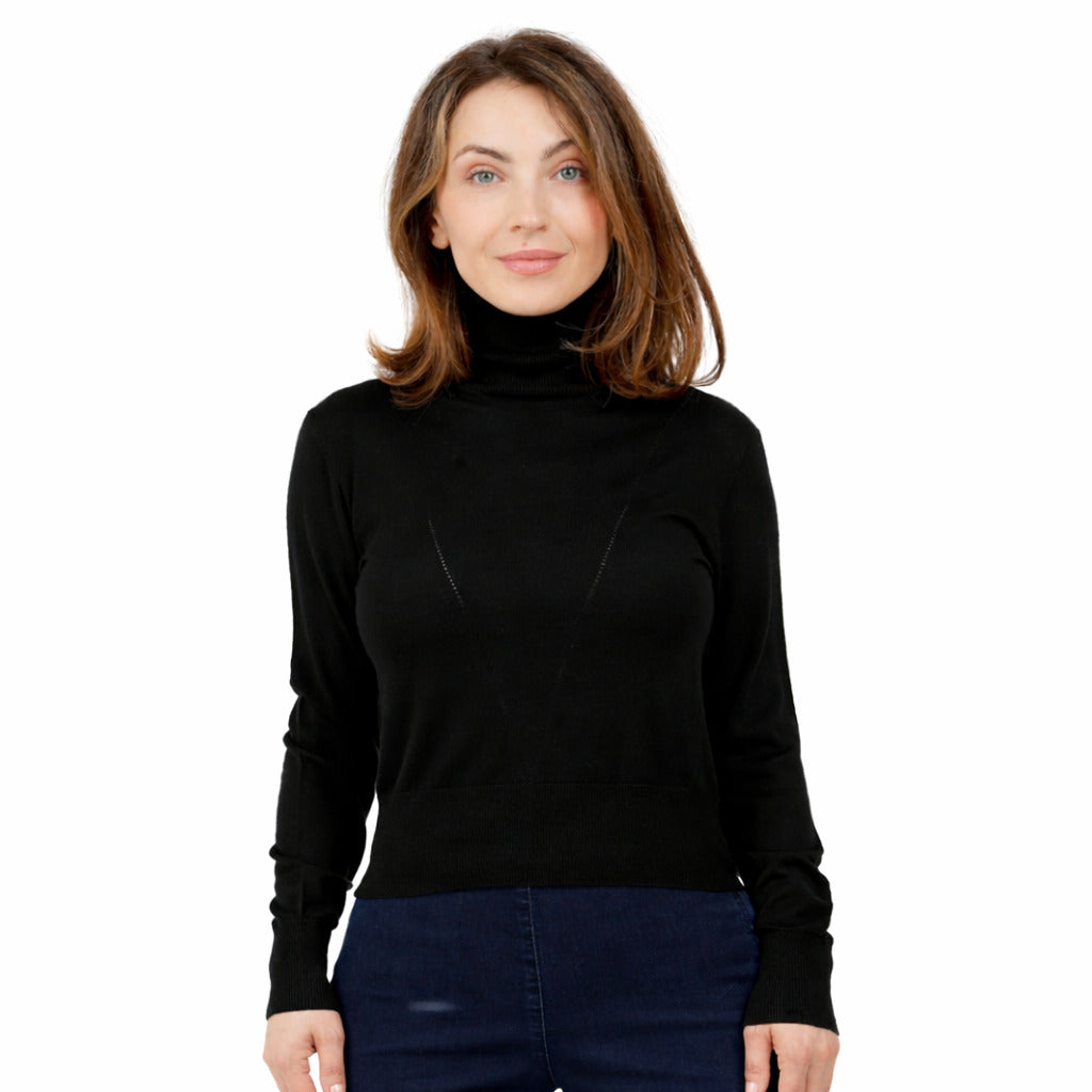 Alpha Studio Black Silk And Cashmere Blend Jumper, V-Neck
