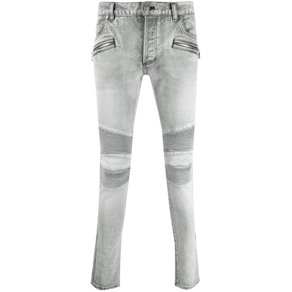 Balmain Cotton Jeans Slim Fit Grigi Grey