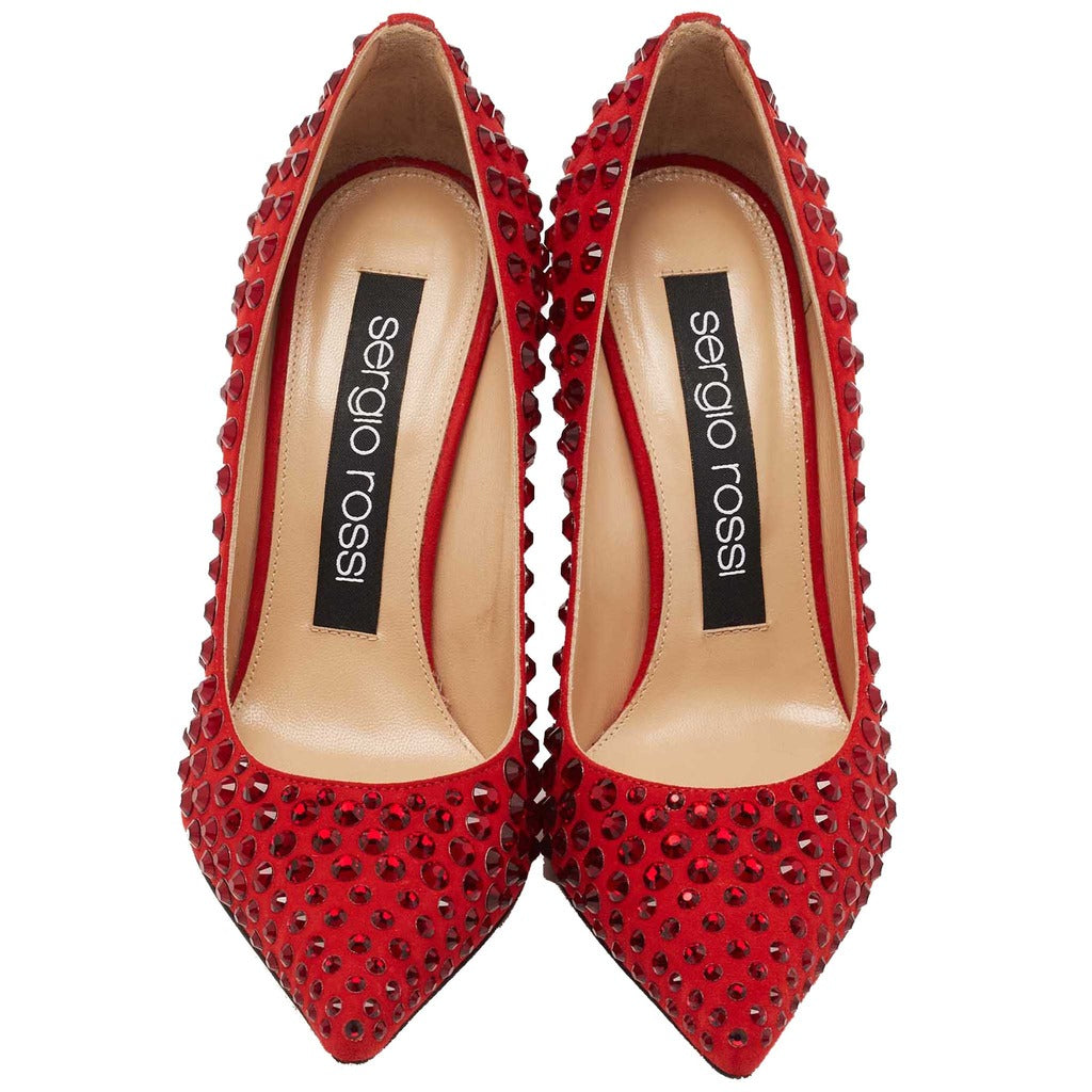 Sergio Rossi Red Suede Studded Pointed Strass — view 3