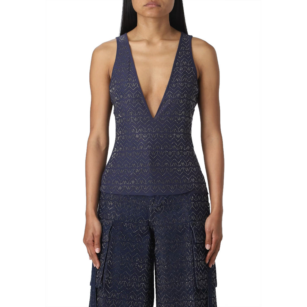 Patrizia Pepe Top Monogram Blue Strass Navy