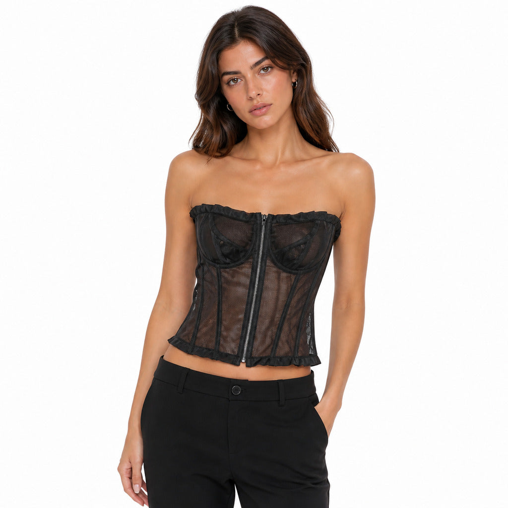 Dolce & Gabbana Silk Top Semi Trasparente Black