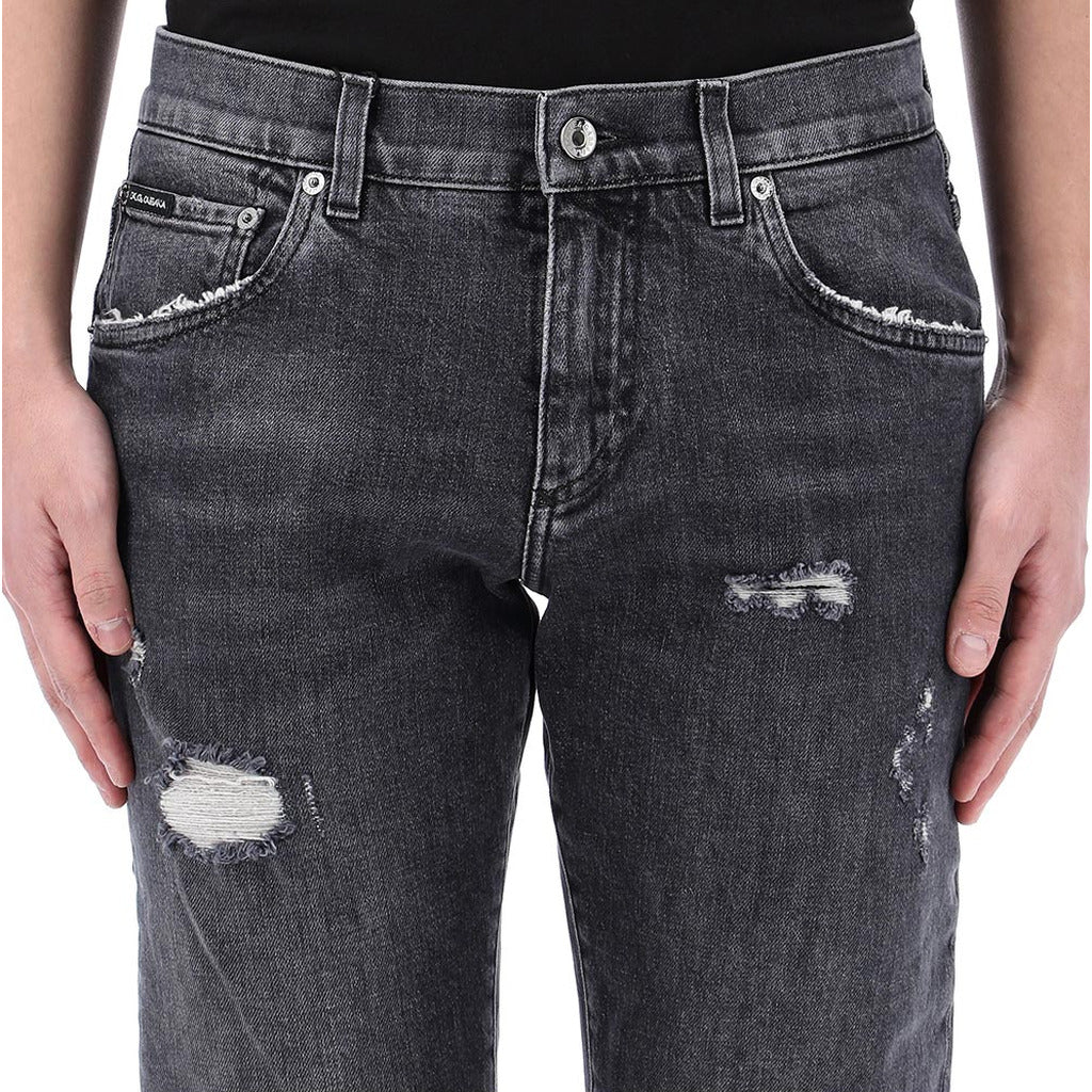 Dolce & Gabbana Cotton Lucky Chance Logo Distressed Denim Grey — view 4