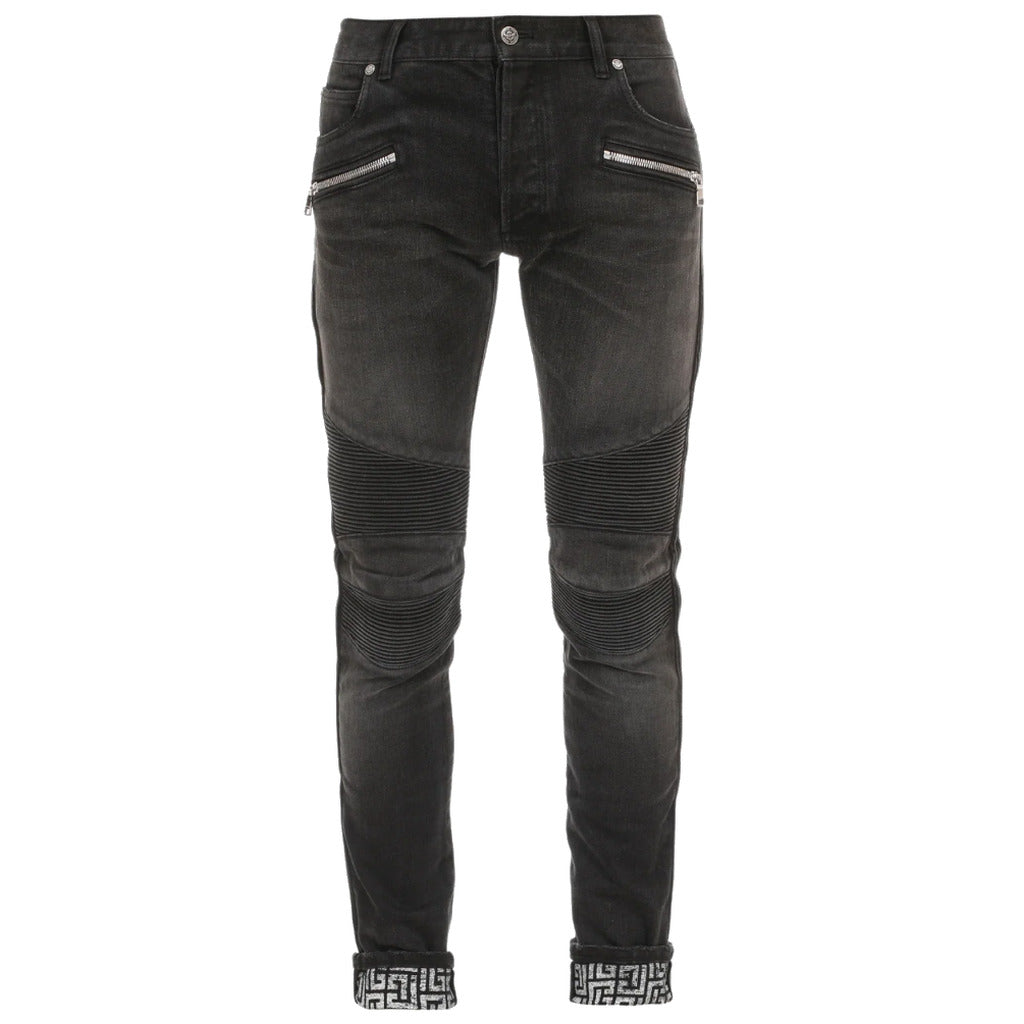 Balmain Slim-Fit Black Cotton Jeans, Featuring Horizontal Ribbed