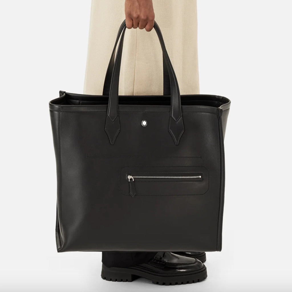 Montblanc Leather Tote Bag In Pelle Black — view 9