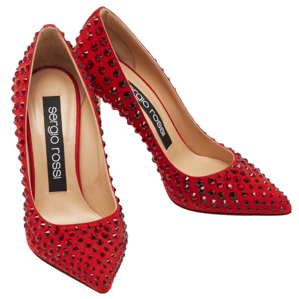 Sergio Rossi Red Suede Studded Pointed Strass — view 4