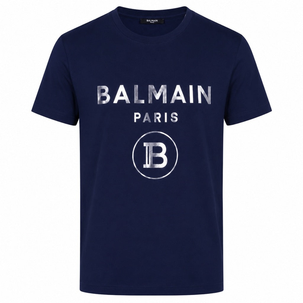 Balmain Cotton T-Shirt Stampa Logo Silver