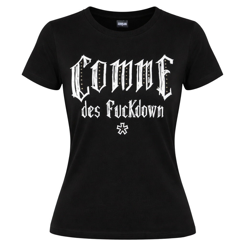 Comme Des Fuckdown Cotton T-Shit Stampa E Borchie