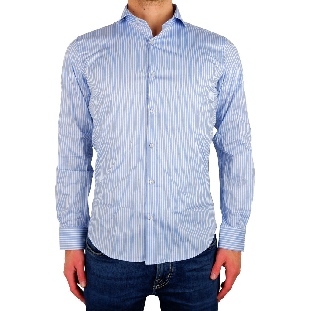 100% Milano light blue striped shirt