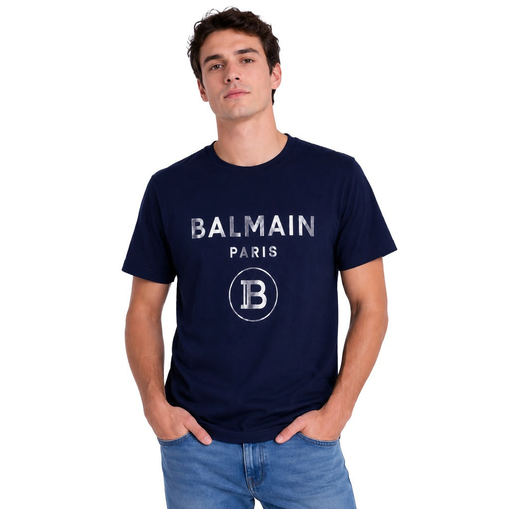 Balmain Cotton T-Shirt Stampa Logo Silver — view 2