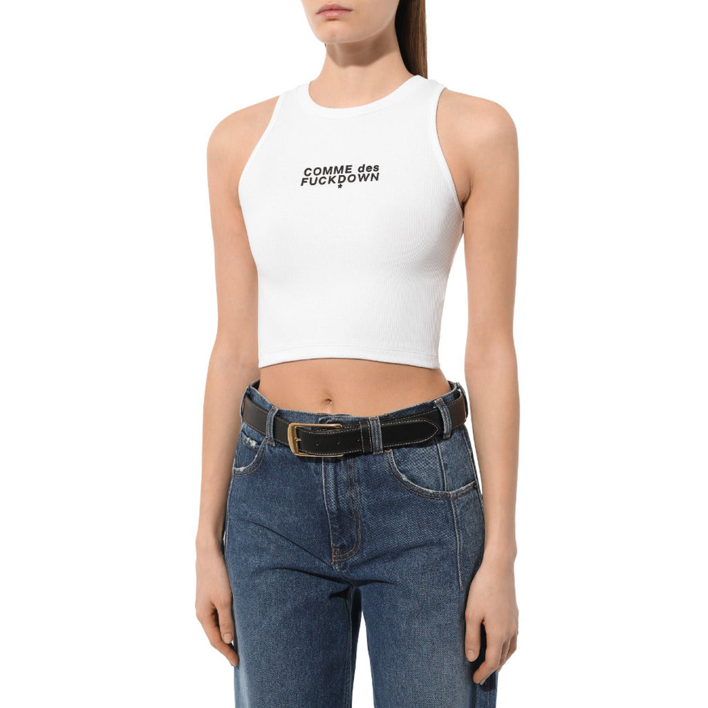 Comme Des Fuckdown Cotton Top Crop In Costina Bianco White — view 4