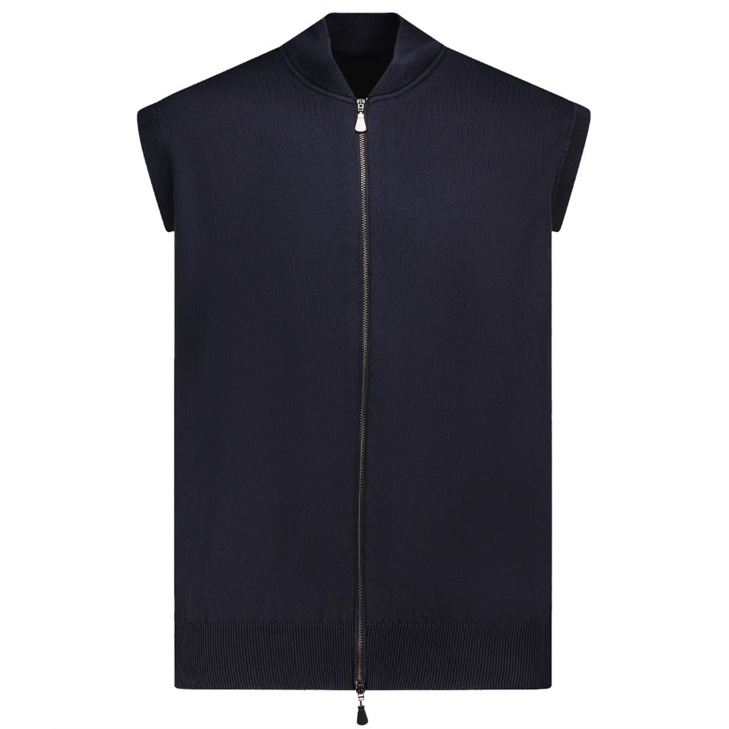 Alpha Studio Cotton Vest Zip Blue Notte
