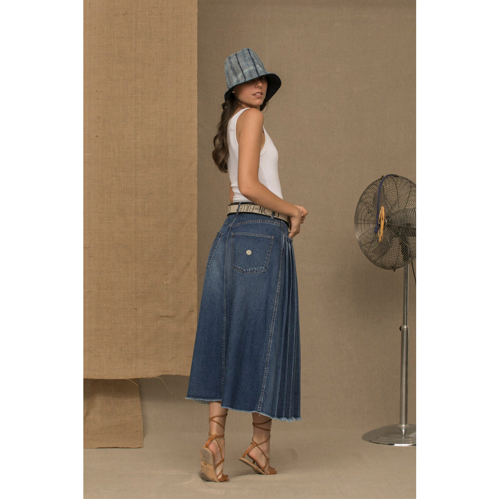 Don The Fuller Pleated Blue Denim Skirt With Zip And — view 3