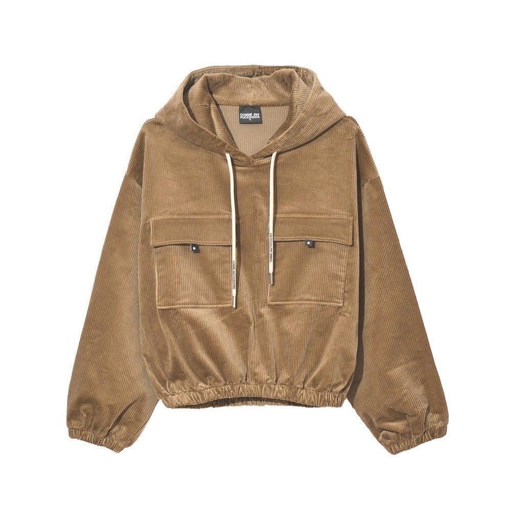 Comme Des Fuckdown Hooded Cotton Velvet Sweatshirt With Drawstring, Front