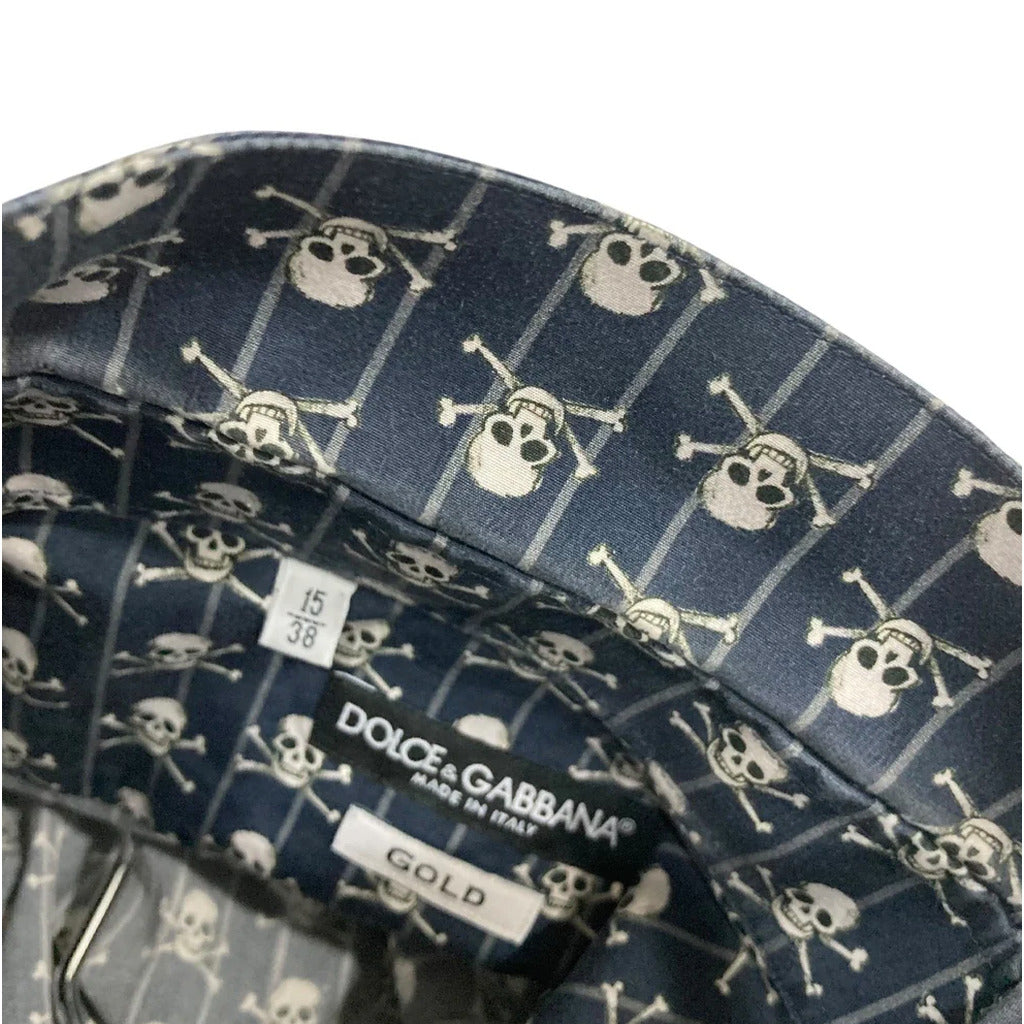 Dolce & Gabbana Cotton Shirt Print Teschi Blue — view 5