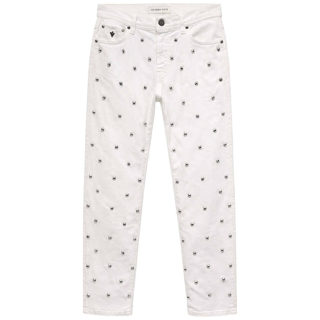 Victory Gate Jeans Borchiati Bianchi White